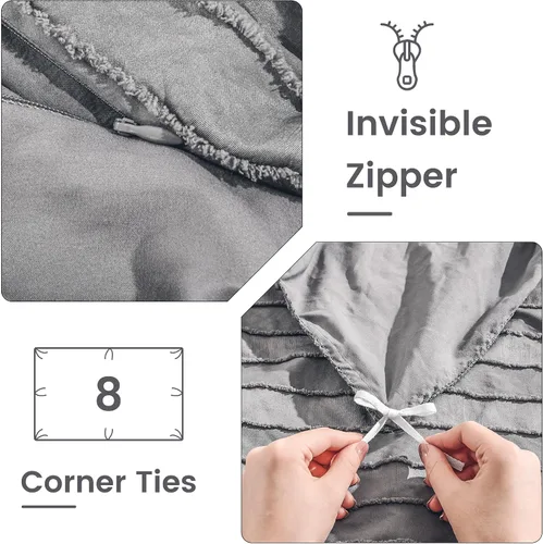 Miniatura 5 de NEXHOME PRO Funda de edredón tamaño Queen, juego de funda de edredón bohemio de 3 piezas, suave y ligero, 100% microfibra lavada, para todas las Gris