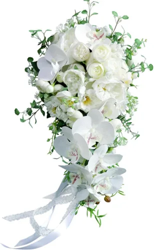 Miniatura 9 de MOJUN Ramos de novia para boda, cascada de gota de agua, ramo de flores artificiales para boda, ceremonia, aniversario, despedida de soltera, G