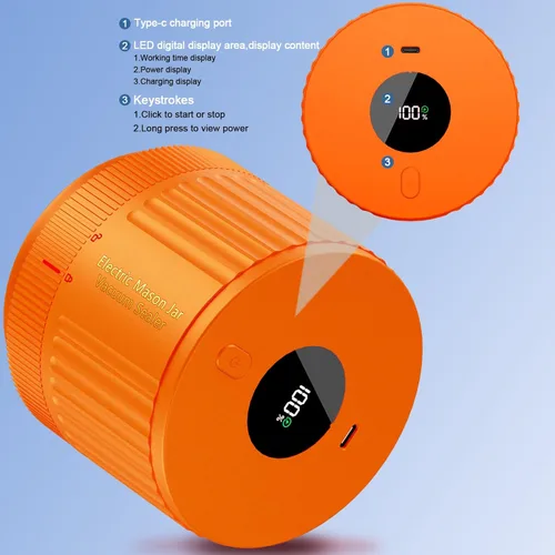 Miniatura 6 de LOVE MOMENT Kit de sellado al vacío de tarro de masón eléctrico para boca ancha y tarro de masón de boca regular, color naranja