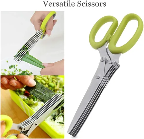 Tijeras de cocina de acero inoxidable de 5 cuchillas, tijeras picadas de hierbas frescas y verduras de hoja verde, utensilios de cocina, cortador de