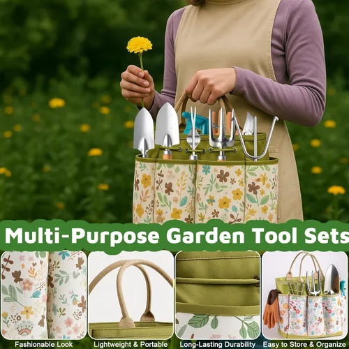 Miniatura 2 de Herramientas de jardinería 10 piezas de herramientas de jardinería resistentes con bolsa organizadora duradera de moda, herramientas de mano
