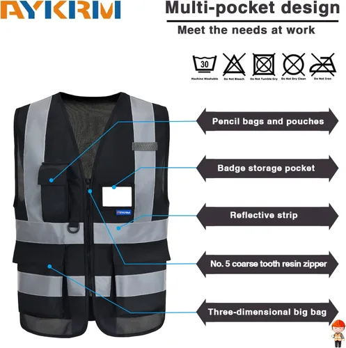 Miniatura 3 de A-SAFETY Chaleco de Seguridad Reflejante de Alta Visibilidad con Logo Personalizado (XS-8XL)
