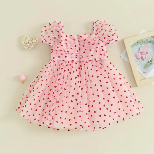 Miniatura 6 de Vestido para el día de San Valentín para niña pequeña, con estampado de corazón, tul de malla, tutú de princesa, vestido de princesa para el primer