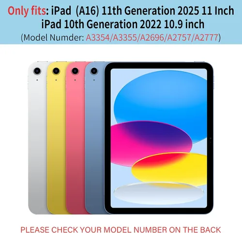 Miniatura 2 de Funda para iPad (A16) de 11ª generación de 11 pulgadas 2025, funda para iPad de 10.9 pulgadas 2022 con soporte para lápices, funda a prueba