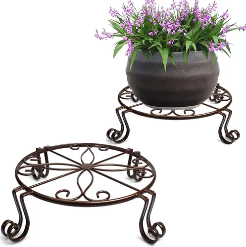 Paquete de 2 soportes para plantas de 12 pulgadas, soportes metálicos resistentes a la corrosión para uso en interiores y exteriores, soportes