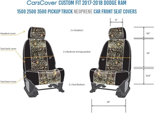 Miniatura 5 de CarsCover Fundas de neopreno para asiento delantero de automóvil, ajuste personalizado para Dodge Ram 1500 2500 3500 Pickup Truck 2017-2018, fundas