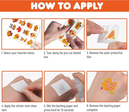 Miniatura 8 de 96 piezas de tatuajes temporales precortados de calabaza de hojas de otoño de Hello Fall para niños Bonitos recuerdos de fiesta de cumpleaños