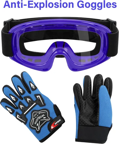 Miniatura 9 de TCT-MOTORPARTS - Casco para niños o jóvenes con lentes y guantes, aprobado por el DOT, para motocross, modelo de llama azul, para cuatrimoto y fuera