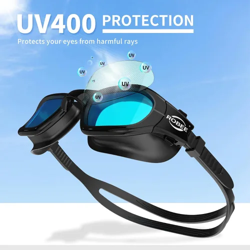 Miniatura 2 de Robee Gafas de natación, gafas de natación polarizadas para adultos, para hombres, mujeres y jóvenes, gafas de piscina de agua Azul Hawaii + Gorra