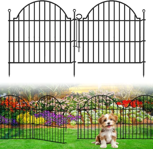 Blingluck Valla decorativa de metal para jardín con cerradura de puerta, 5 paneles, 24 pulgadas de alto x 10 pies de largo, valla para perros sin