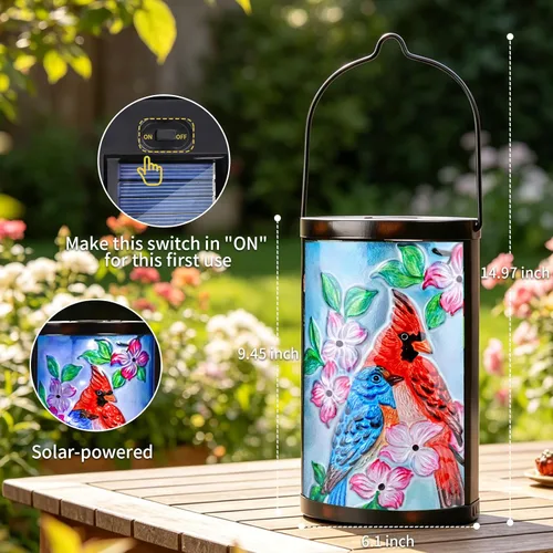 Miniatura 3 de Linterna solar colgante para exteriores, diseño de pájaro azul, impermeable, luz LED cardenal, lámpara decorativa de mesa para patio, jardín