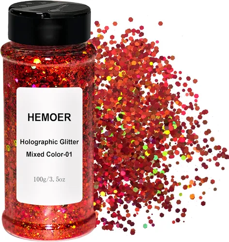 Miniatura 12 de HEMOER Purpurina Gruesa Holográfica, 12 Colores de Lentejuelas Brillantes, Conjunto de Purpurina de Poliéster Exclusivo Mixto para Resina Epoxi