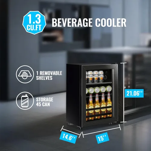 Miniatura 5 de Refrigerador de bebidas de 1.3 pies cúbicos, mini refrigerador para refrescos, cerveza o latas, enfriador de bebidas personal, 7 modos, estantes
