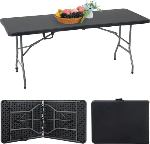 Miniatura 14 de FDW Mesa plegable de 4 pies, media mesa plegable portátil de picnic para oficina, hogar, campamento, fiesta (negro, 4 pies)