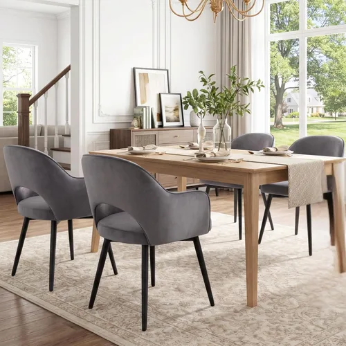 Miniatura 13 de DUOMAY Juego de 2 sillones giratorios tapizados de piel sintética moderna con patas de metal para cocina, sala de estar, color marrón