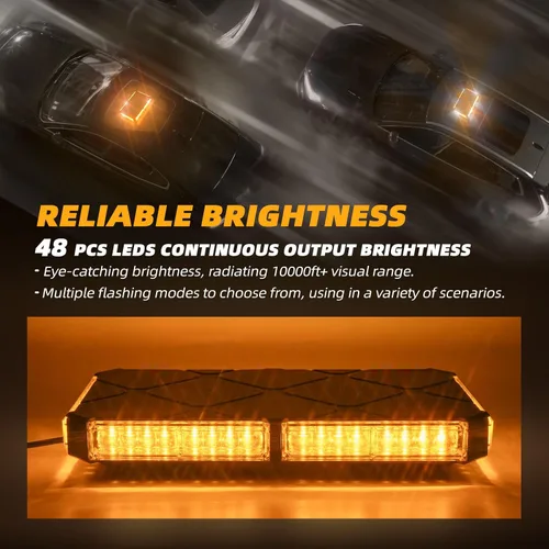 Miniatura 3 de Luces Estroboscópicas Magnéticas Ámbar de Techo para Camiones, Luz de Advertencia de Emergencia y Precaución para Vehículos y Automóviles