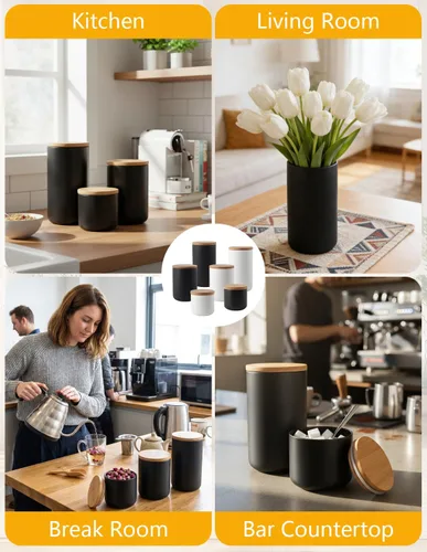 Miniatura 6 de Envase de cerámica para almacenamiento de alimentos con tapa hermética de bambú, envase de cocina de estilo simple para almacenamiento de alimentos