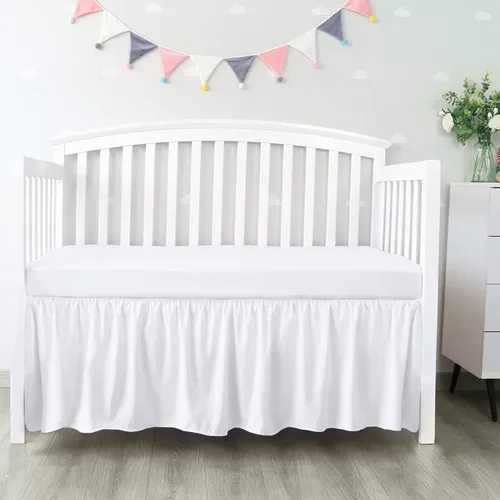 Miniatura 13 de 100% algodón egipcio, cuna de guardería infantil (24 x 38 + 10 pulgadas), falda de cuna de 800 hilos con volantes para polvo, faldas de ropa de cama