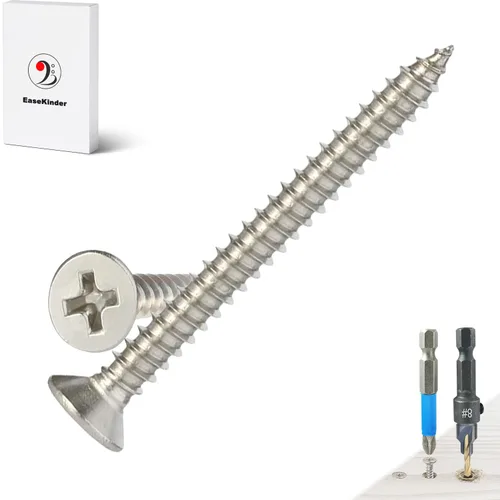 Miniatura 29 de Tornillos para madera, 60 tornillos Phillips de cabeza plana, tornillos de acero inoxidable 304 con kit de avellanado de madera ajustable