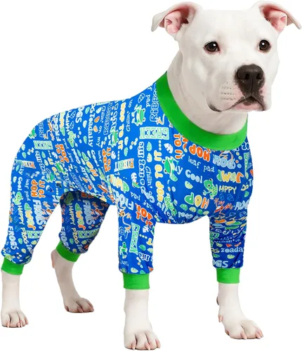 Miniatura 17 de LovinPet Sudadera para perro, tela elástica ligera, estampado de dinosaurio verde oscuro, protección solar, camisa para aliviar la ansiedad