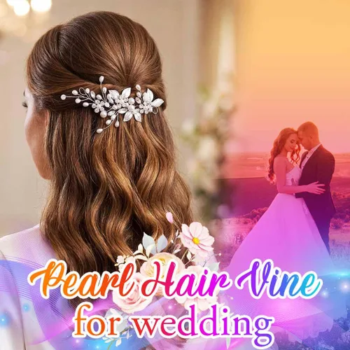 Miniatura 5 de Catery Pearl Bride Wedding Hair Vines Wedding Hair Pieces Wedding Hair Pieces Bridal Hair Accessories for Brides (Plata)