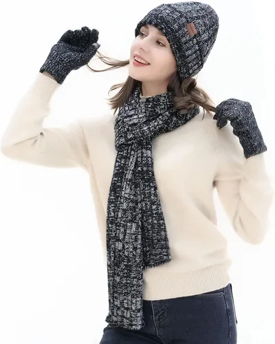 Miniatura 2 de Conjunto de guantes de bufanda para mujer gorro 3 en 1 bufanda larga y guantes de pantalla táctil para mujeres y hombres suave y cálido para regalo