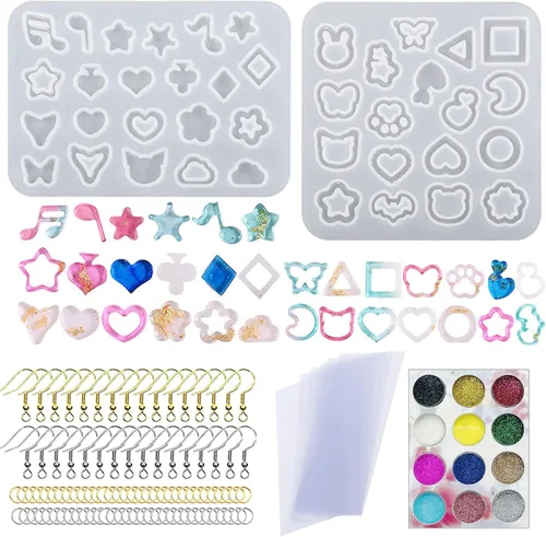 Miniatura 11 de Attuslla Moldes de resina de silicona para aretes con anillos para hacer joyas, colgantes, aretes Estilo 9