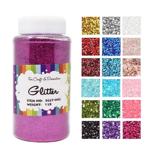 Miniatura 11 de Brillantina gruesa, 18 frascos de colores surtidos para manualidades, cuerpo, maquillaje y purpurina para uñas.
