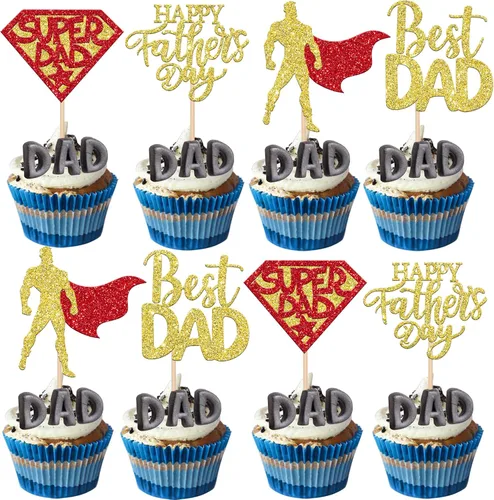 Miniatura 10 de Rsstarxi Paquete de 24 adornos para cupcakes con purpurina negra para el Día del Padre, para el Día del Padre, decoración de tartas, suministros