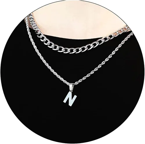 Miniatura 27 de SENRAN Collar con inicial en capas de la A a la Z para hombre, cadena de cuerda torcida de acero inoxidable de 18 a 20 pulgadas, dije de letra