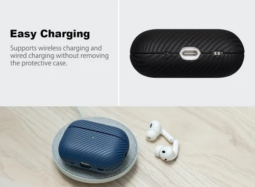 Miniatura 5 de Haobobro Funda de piel para AirPods Pro 3, piel seleccionada respetuosa con la piel, con textura de fibra de carbono, hecha a mano, funda rígida