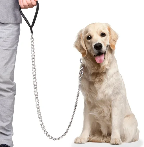 Miniatura 9 de Correa resistente para perro, correa de metal para perro con mango acolchado para perros grandes y medianos (4 pies x 0.118 in (0-80 libras))