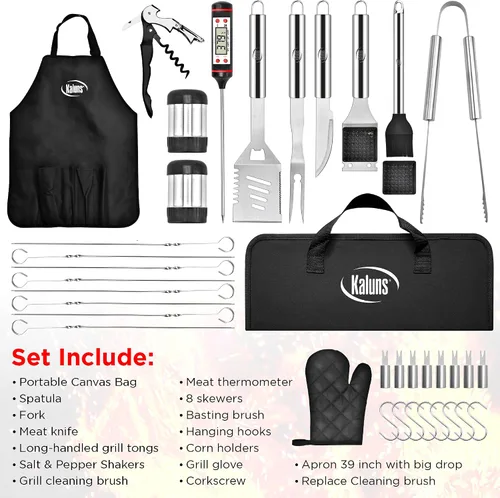 Miniatura 9 de Kaluns Accesorios para Parrilla, Regalos para Papá para Navidad Regalos para Parrilla, Juego de Parrilla de Acero Inoxidable Resistente