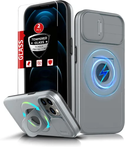 Miniatura 33 de Funda magnética para iPhone 11 Pro compatible con carga inalámbrica MagSafe, con 2 protectores de pantalla, anillo kickstand de 360° integrado +