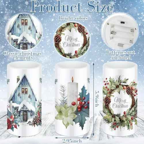 Miniatura 2 de Retisee 3 piezas de velas de Navidad sin llama estilo granja con control remoto, velas LED operadas a batería estilo rústico, decoración de Navidad