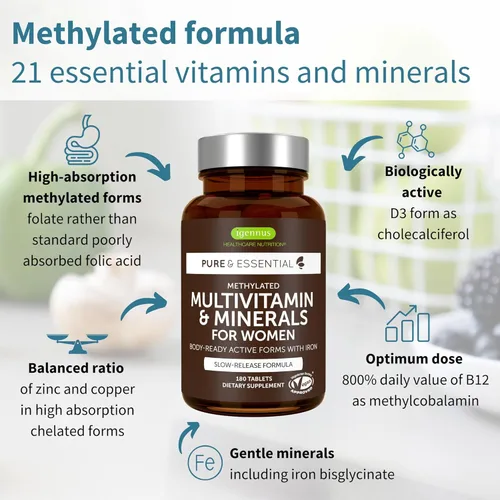 Miniatura 3 de Igennus Multivitamínico metilado de alta potencia para mujeres, ingredientes puros y limpios, suplemento MTHFR con vitaminas B activas, vitamina K2
