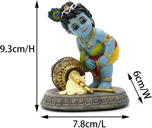 Miniatura 5 de Estatua de ídolo hindú de Krishna – 3.7 pulgadas de alto pequeño ladrón de mantequilla Makhan para decoración de tablero de automóvil, regalo