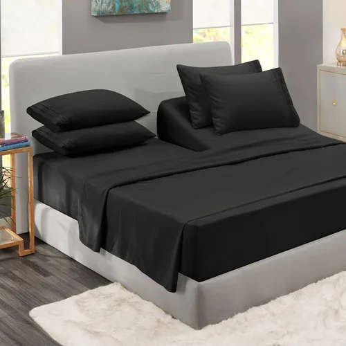 Miniatura 119 de Clara Clark - Juego de sábanas King con Flex Top, 6 piezas - Sábanas de lujo para cama King con cabeza dividida, juego de cama súper suave, King