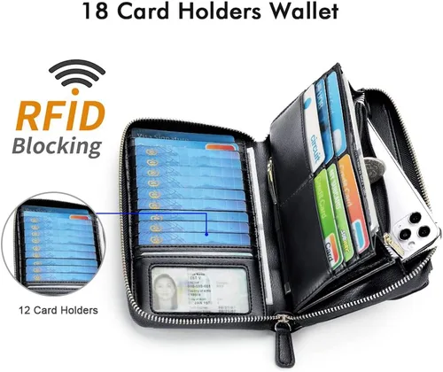 Miniatura 7 de nuoku Carteras para mujeres con ranuras para tarjetas de crédito con bloqueo RFID de gran capacidad
