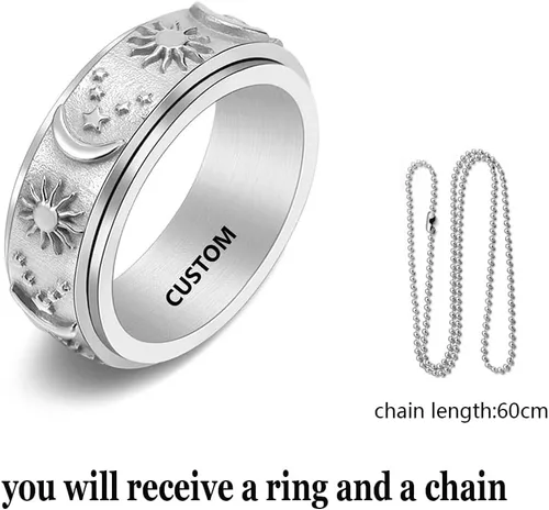 Miniatura 3 de Anillo giratorio de acero inoxidable personalizado para la ansiedad, anillos negros para aliviar el estrés y la ansiedad, anillo para hombres