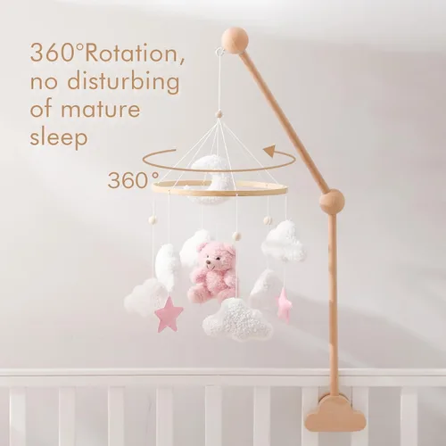 Miniatura 2 de EERKEOD Móvil de cuna de oso para bebé, móvil de guardería de terciopelo para niños y niñas, decoración de guardería de peluche para bebé