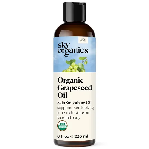 Sky Organics Aceite de semilla de uva orgánico, aceite suavizante de la piel para apoyar el tono de piel saludable y uniforme y textura en la cara y