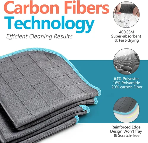 Miniatura 2 de Airlab Toallas de microfibra de carbono para pulido y limpieza de vidrios de coche, paño de detalle automático, libre de pelusa, sin marcas