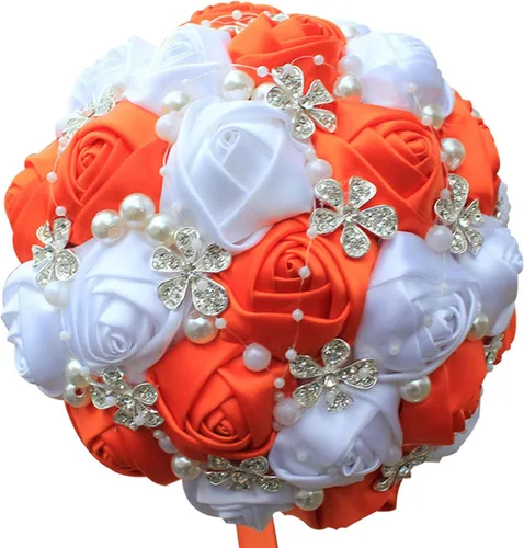 Miniatura 13 de XINNI Ramo de boda negro para novia, dama de honor, satén con diamantes de imitación y perlas para boda, fiesta de quinceañera, negro y marfil