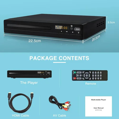 Miniatura 11 de Reproductor de DVD HD, Reproductores de CD para el hogar, reproductores de DVD para TV, cable HDMI y RCA incluido, conversión a HD 1080p, todas