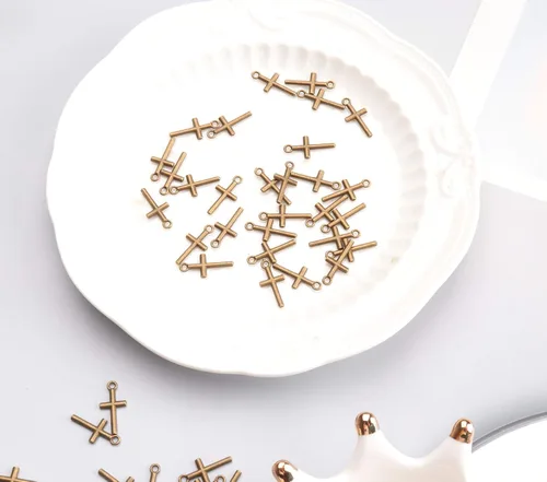 Miniatura 6 de 50 piezas de dije de cruz de metal religioso, plata antigua, vintage, mini cuentas para hacer joyas, accesorios, aretes, pulsera, collar, llavero
