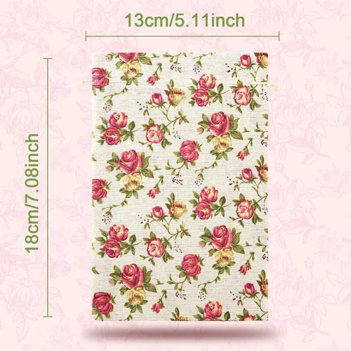 Miniatura 2 de Pangda 30 Piezas Bolsas con Cordón de Rosas Tamaño Pequeño Bolsa de Arpillera con Flores Bolsillo de Lino para Regalos Bolsa para Joyas para Bodas