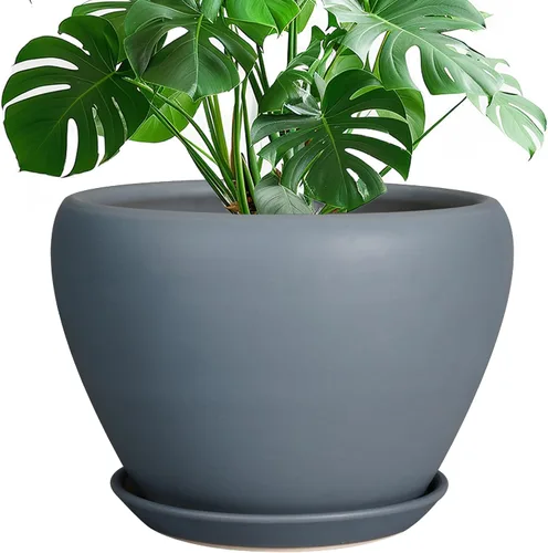 Miniatura 68 de Maceta de Cerámica Moderna con Esmalte para Suculentas con Agujero de Drenaje y Platillo, Maceta Redonda de 6 Pulgadas para Plantas de Flores