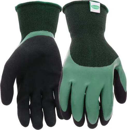 Scotts Guantes de trabajo de látex con doble inmersión para hombre, resistentes al agua, excelente agarre, resistentes a la abrasión, verde/negro,