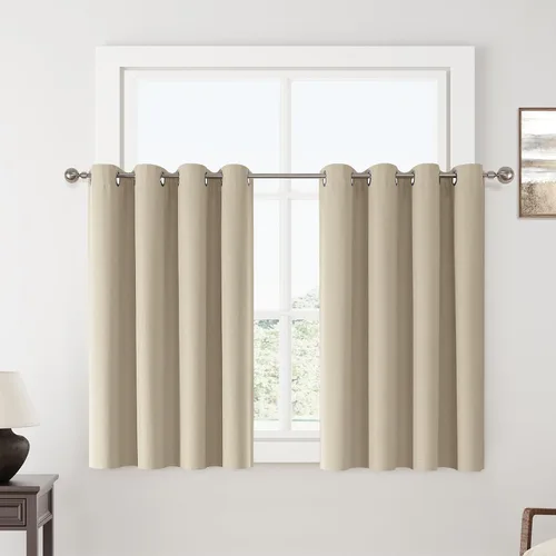 Miniatura 35 de ChrisDowa Cortinas 100% Opacas de Abedul Sólido de 45 Pulgadas de Largo, 2 Paneles para Dormitorio y Sala de Estar, Estilo Granja Oscurecedoras